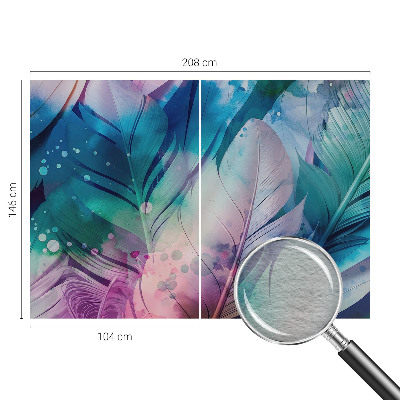 Wallpaper mural for living room with a colorful feather pattern