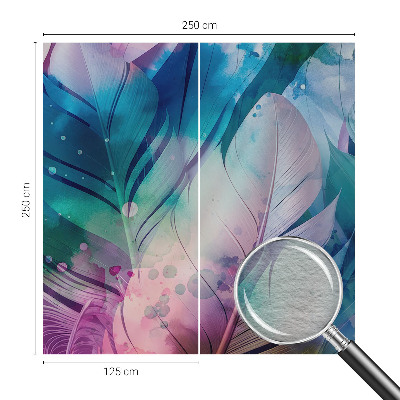 Wallpaper mural for living room with a colorful feather pattern