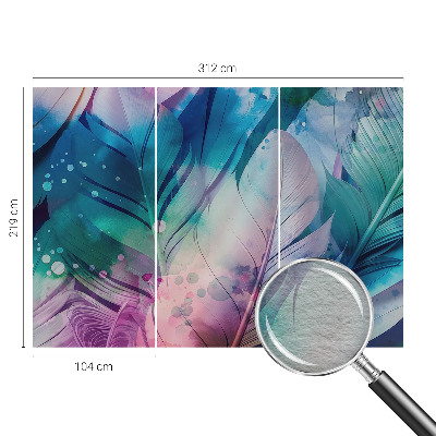 Wallpaper mural for living room with a colorful feather pattern