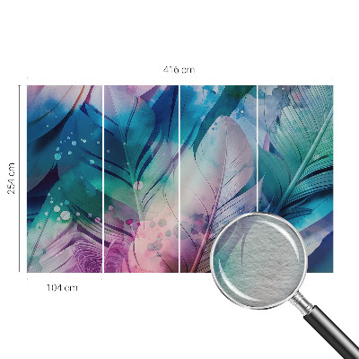 Wallpaper mural for living room with a colorful feather pattern