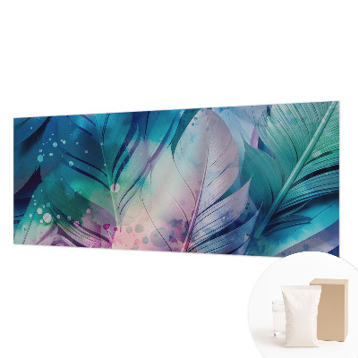 Wallpaper mural for living room with a colorful feather pattern