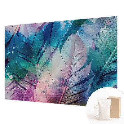 Wallpaper mural for living room with a colorful feather pattern