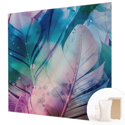 Wallpaper mural for living room with a colorful feather pattern