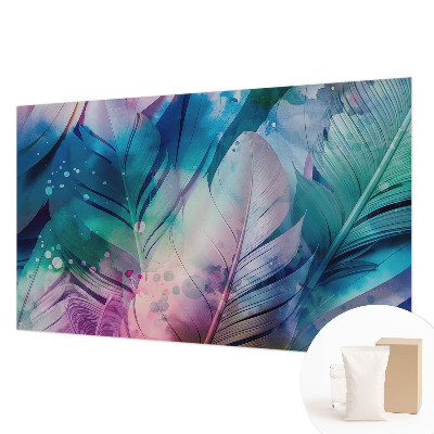 Wallpaper mural for living room with a colorful feather pattern