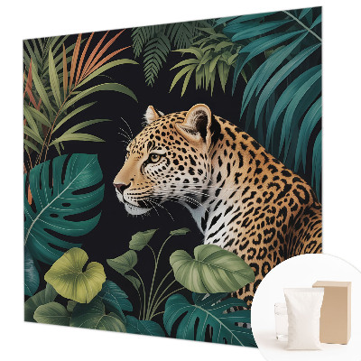 Wall mural for living room with an exotic leopard design