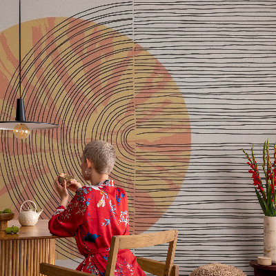Bedroom wall mural wallpaper with a circular line pattern