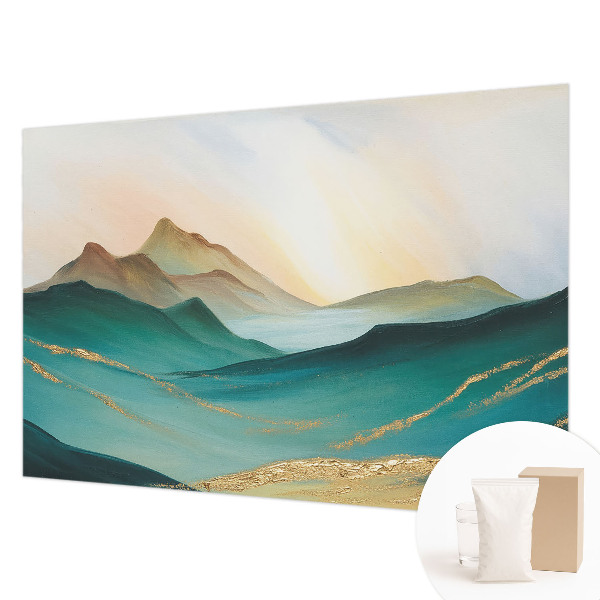 Large wallpaper mural featuring a peaceful landscape