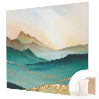 Large wallpaper mural featuring a peaceful landscape