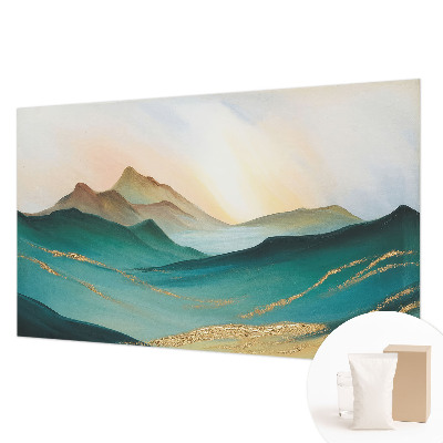 Large wallpaper mural featuring a peaceful landscape