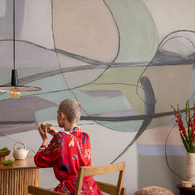 Non-woven photo wallpaper with a pastel lines design