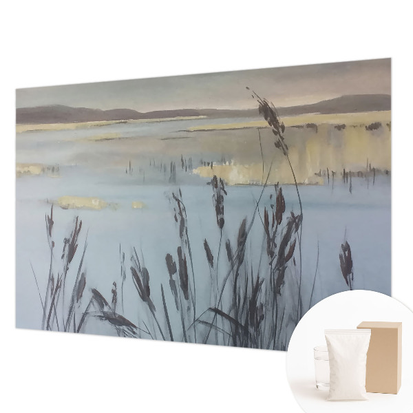 Wallpaper mural for living room featuring a calm lake scene