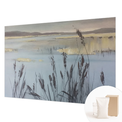 Wallpaper mural for living room featuring a calm lake scene
