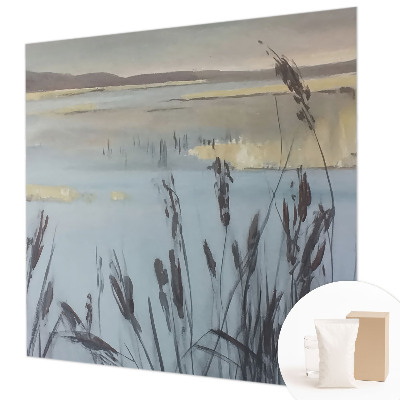 Wallpaper mural for living room featuring a calm lake scene