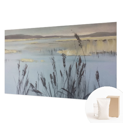 Wallpaper mural for living room featuring a calm lake scene