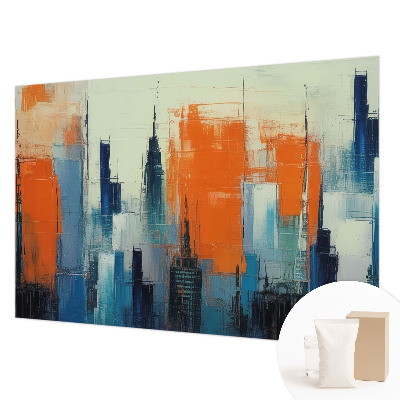 Large wallpaper mural with an abstract city design