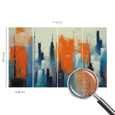 Large wallpaper mural with an abstract city design