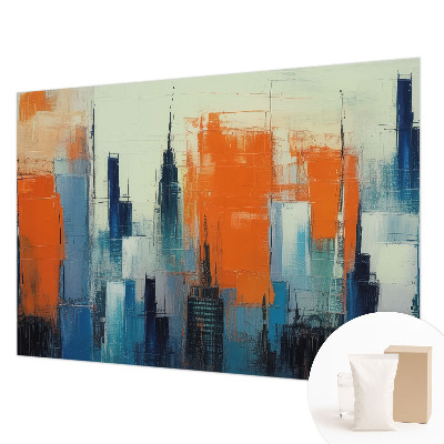 Large wallpaper mural with an abstract city design