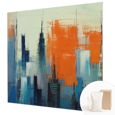 Large wallpaper mural with an abstract city design