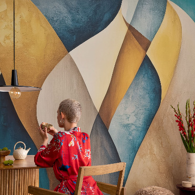 Custom size wall mural with a wavy abstract design