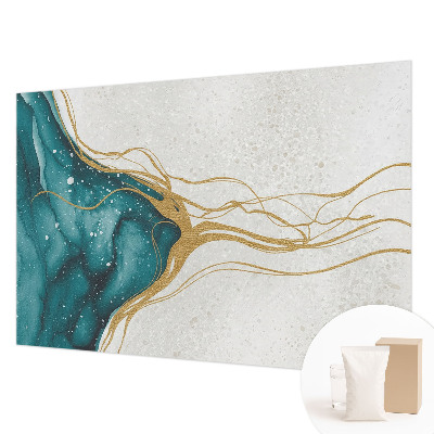 Decorative wall mural for living room with turquoise line pattern