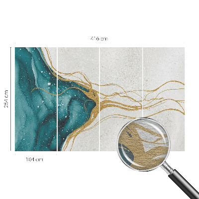 Decorative wall mural for living room with turquoise line pattern