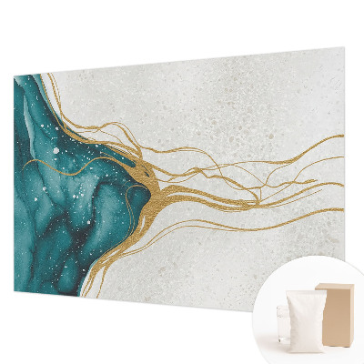 Decorative wall mural for living room with turquoise line pattern