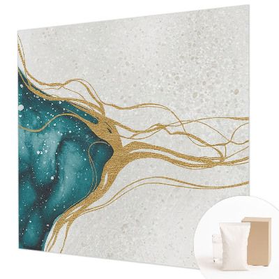 Decorative wall mural for living room with turquoise line pattern