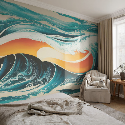 Non-woven photo wallpaper with an abstract waves design