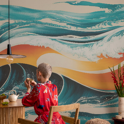 Non-woven photo wallpaper with an abstract waves design