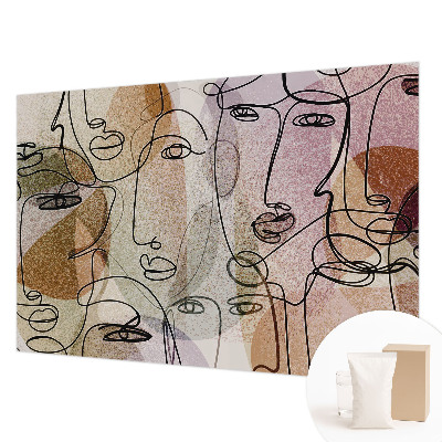 Wallpaper mural for living room with a linear faces design