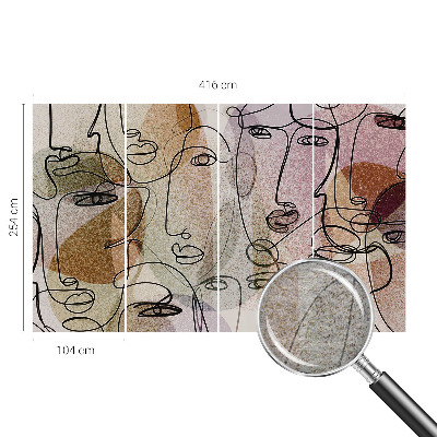 Wallpaper mural for living room with a linear faces design