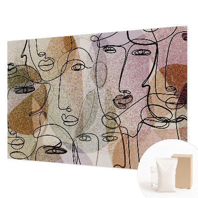 Wallpaper mural for living room with a linear faces design