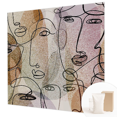 Wallpaper mural for living room with a linear faces design