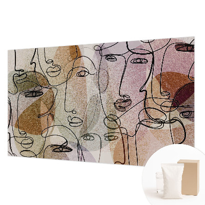 Wallpaper mural for living room with a linear faces design