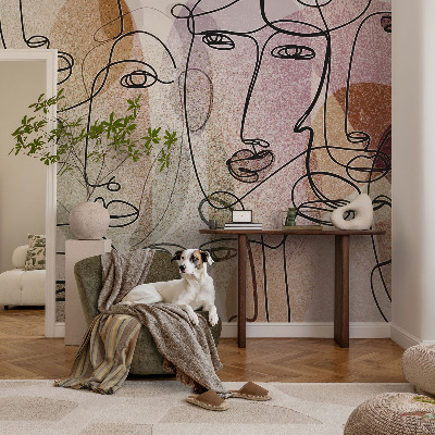 Wallpaper mural for living room with a linear faces design