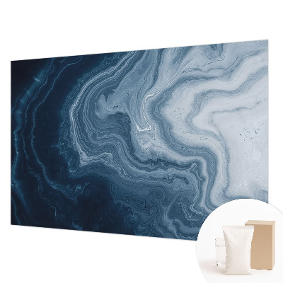 Wall mural for living room with a blue waves design