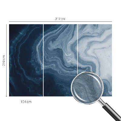 Wall mural for living room with a blue waves design