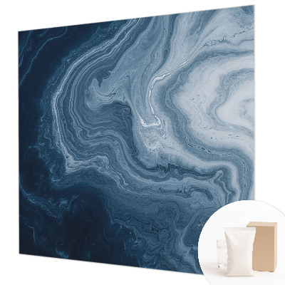 Wall mural for living room with a blue waves design