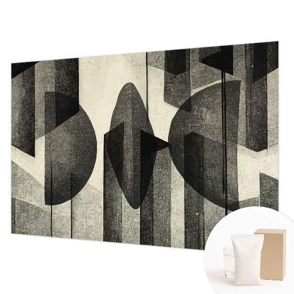 Large wallpaper mural featuring geometric shapes