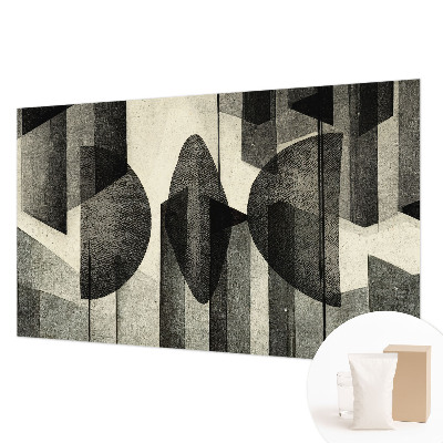 Large wallpaper mural featuring geometric shapes