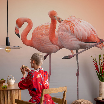 Modern wall mural for living room with a delicate flamingo motif
