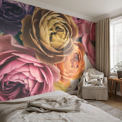 Photo wall mural with a colorful roses design