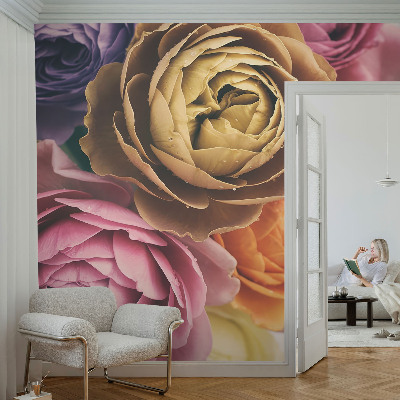 Photo wall mural with a colorful roses design