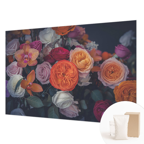 Non-woven wall mural with a colorful bouquet design