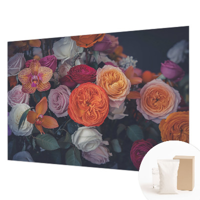Non-woven wall mural with a colorful bouquet design