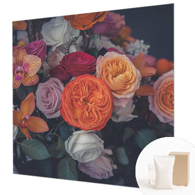 Non-woven wall mural with a colorful bouquet design