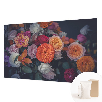 Non-woven wall mural with a colorful bouquet design