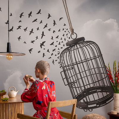 Non-woven photo wallpaper with a flying birds motif