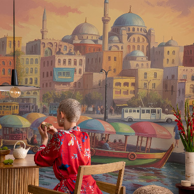 Wall mural with an urban coast design