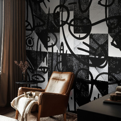 Wallpaper mural with a drawing of chaotic abstract shapes